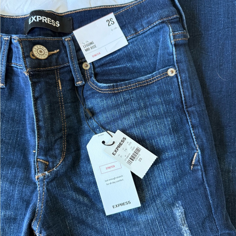 Express Women's Mid Rise Distressed Denim Stretch Legging